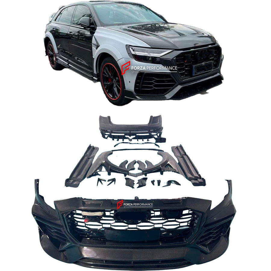 Buy Now WIDE DRY CARBON BODY KIT for AUDI Q8 RSQ8 4M 2019 - 2023 and upgrade car parts from SIR Tuning at the Best Price. Headlights, Tail lights, Bodykits, Navigations, body kit and more - Fast & Free Shipping within Europe, US & Worldwide.