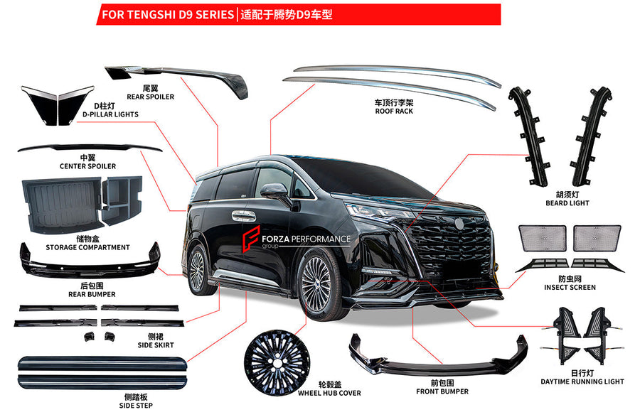 Buy Now BODY KIT for DENZA D9 2023+ and upgrade car parts from SIR Tuning at the Best Price. Headlights, Tail lights, Bodykits, Navigations, Carbon body kit and more - Fast & Free Shipping within Europe, US & Worldwide.