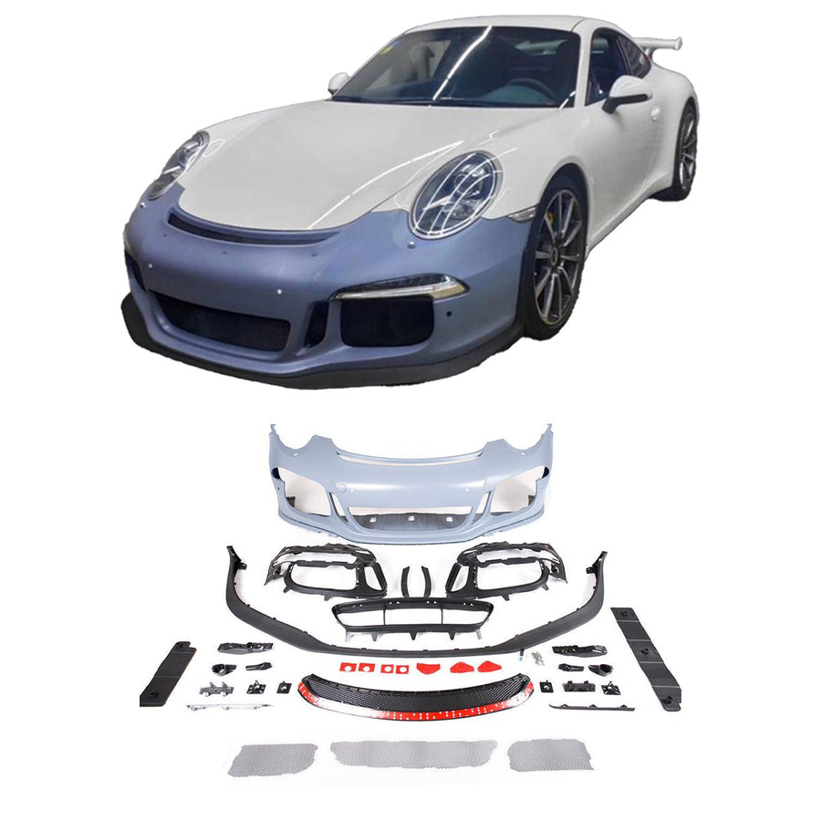 Buy Now CONVERSION UPGRADE FRONT BUMPER KIT for PORSCHE 911 991.1 2011 - 2017 upgrade to GT3 and upgrade car parts from SIR Tuning at the Best Price. Headlights, Tail lights, Bodykits, Navigations, Carbon body kit and more - Fast & Free Shipping within Europe, US & Worldwide.