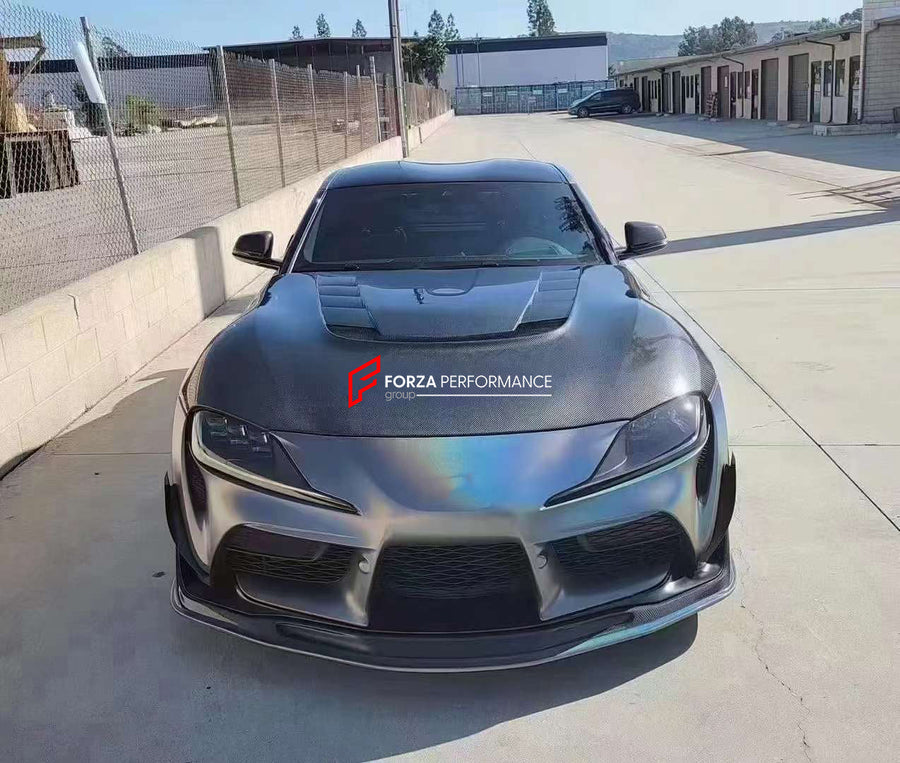 Buy Now CARBON HOOD / BONNET FOR TOYOTA SUPRA A90 and upgrade car parts from SIR Tuning at the Best Price. Headlights, Tail lights, Bodykits, Navigations, Carbon body kit and more - Fast & Free Shipping within Europe, US & Worldwide.