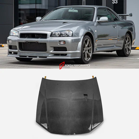 Buy Now CARBON FIBER HOOD BONNET for NISSAN SKYLINE GTR R34 1999 - 2002 and upgrade car parts from SIR Tuning at the Best Price. Headlights, Tail lights, Bodykits, Navigations, body kit and more - Fast & Free Shipping within Europe, US & Worldwide.