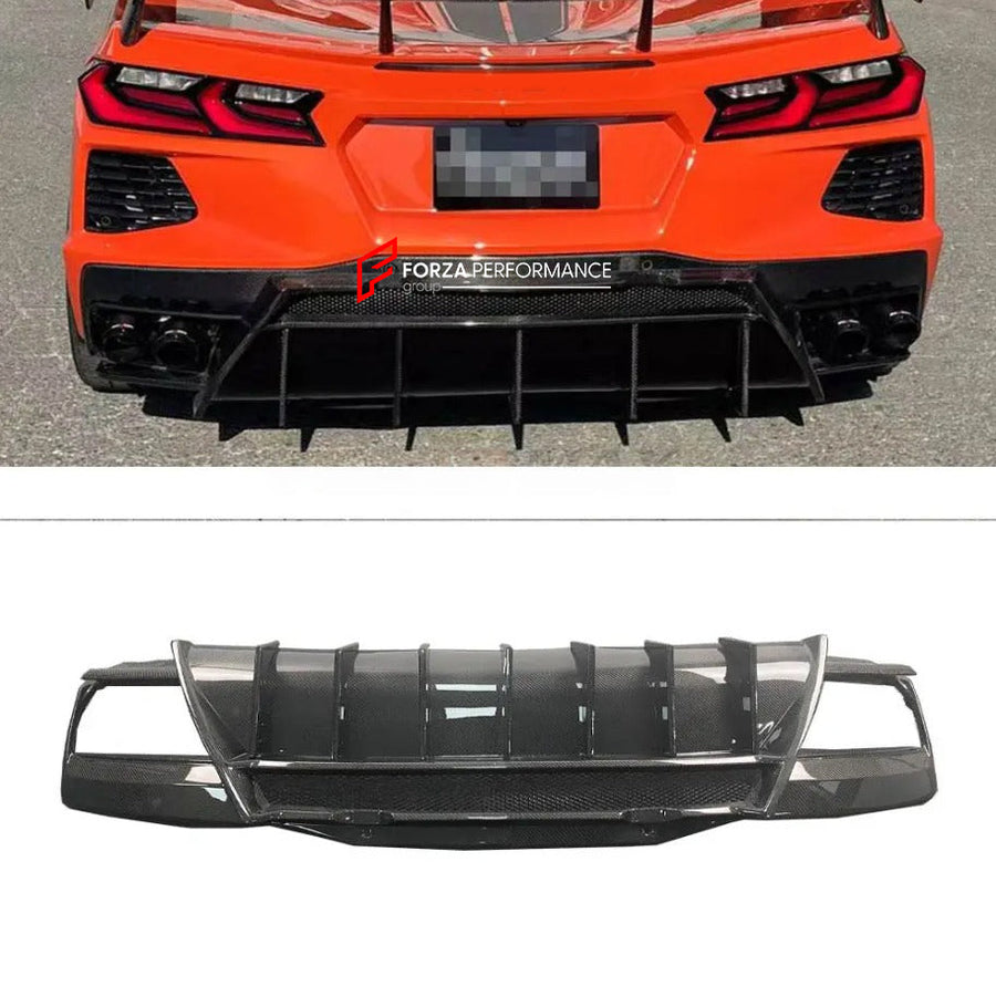 Buy Now CARBON FIBER REAR DIFFUSER FOR CHEVROLET CORVETTE C8 2020+ and upgrade car parts from SIR Tuning at the Best Price. Headlights, Tail lights, Bodykits, Navigations, body kit and more - Fast & Free Shipping within Europe, US & Worldwide.