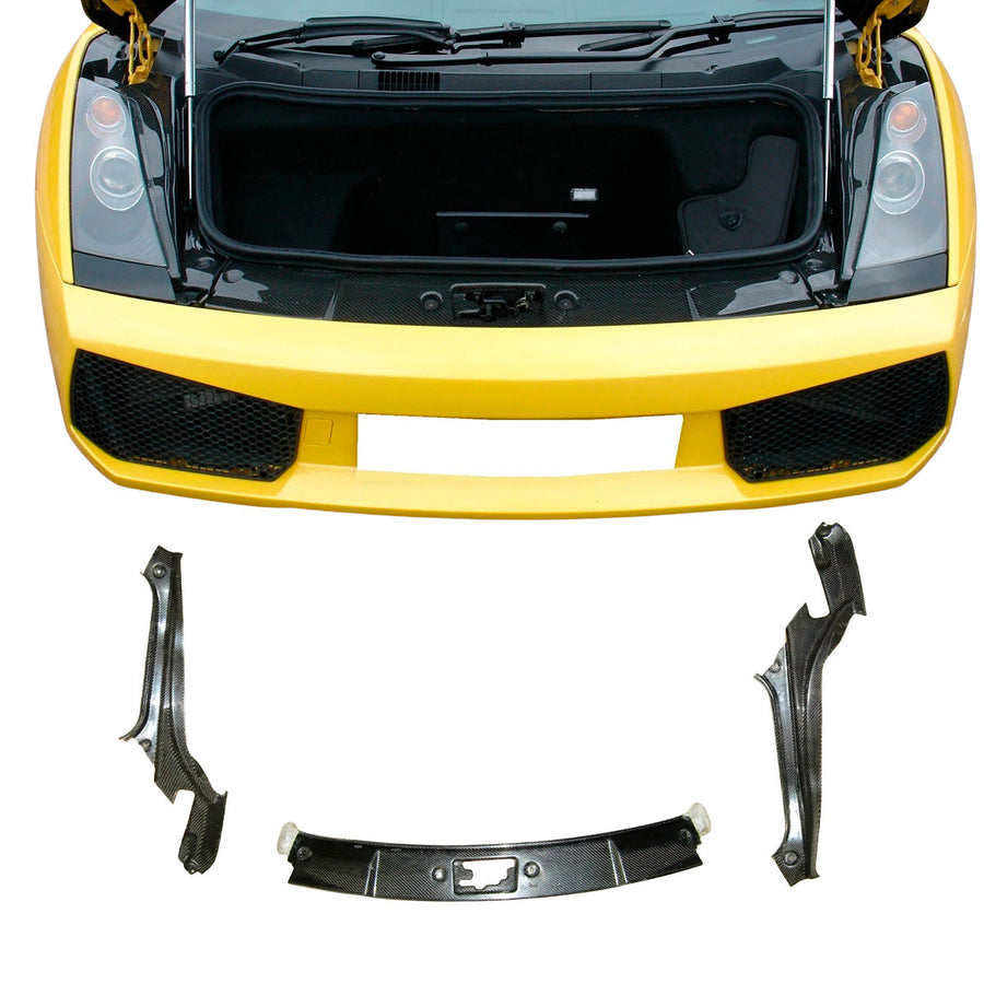 Buy Now CARBON FRONT TRUNK PANEL TRIMS for LAMBORGHINI GALLARDO COUPE 2003 - 2008 and upgrade car parts from SIR Tuning at the Best Price. Headlights, Tail lights, Bodykits, Navigations, body kit and more - Fast & Free Shipping within Europe, US & Worldwide.