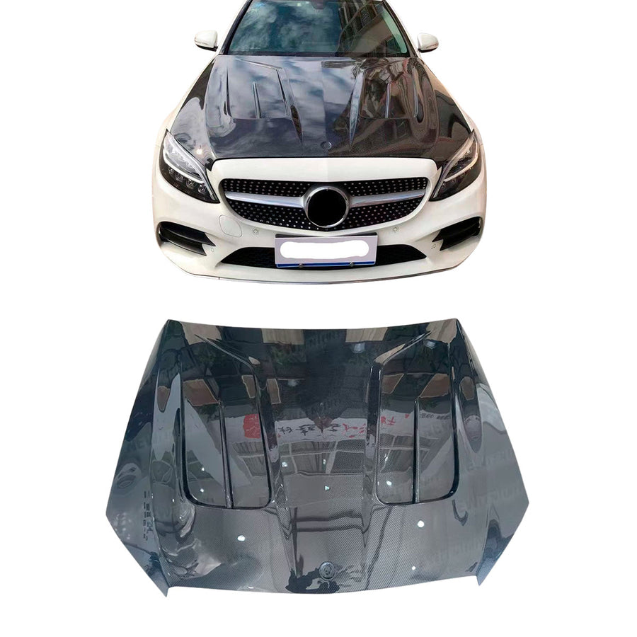 Buy Now CARBON HOOD BONNET for MERCEDES BENZ C CLASS W205 C160 C180 C200 C250 C300 C400 C450 C43 C63 2015 - 2023 and upgrade car parts from SIR Tuning at the Best Price. Headlights, Tail lights, Bodykits, Navigations, body kit and more - Fast & Free Shipping within Europe, US & Worldwide.