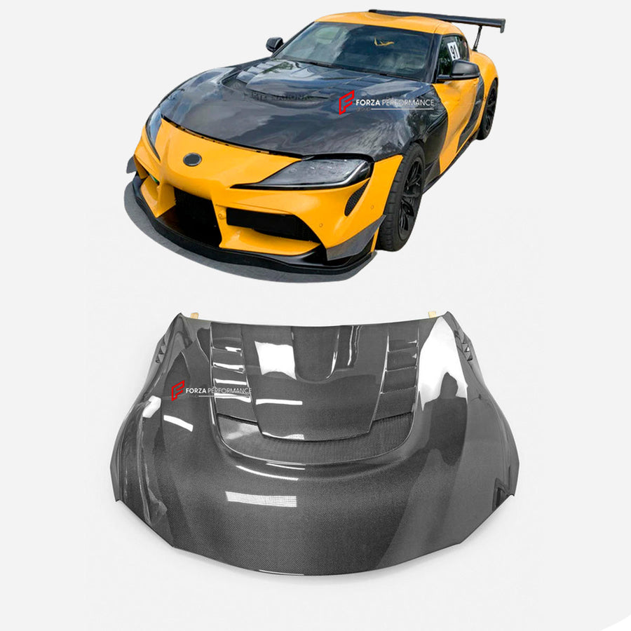 Buy Now CARBON HOOD BONNET for TOYOTA GR SUPRA A90 2019+ and upgrade car parts from SIR Tuning at the Best Price. Headlights, Tail lights, Bodykits, Navigations, body kit and more - Fast & Free Shipping within Europe, US & Worldwide.