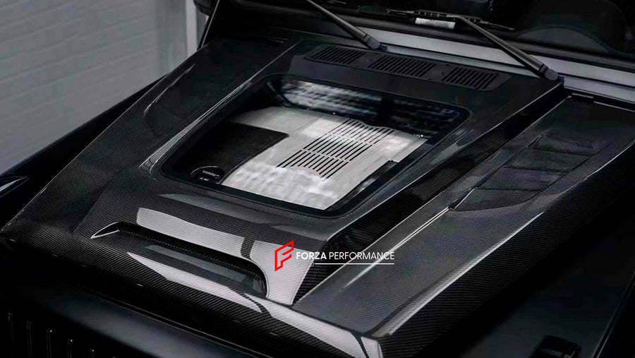 Buy Now CARBON HOOD TRANSPARENT WITH GLASS for MERCEDES-BENZ G-CLASS W463 2012 - 2018 and upgrade car parts from SIR Tuning at the Best Price. Headlights, Tail lights, Bodykits, Navigations, Carbon body kit and more - Fast & Free Shipping within Europe, US & Worldwide.