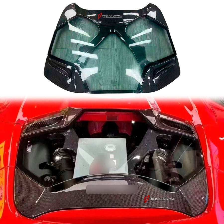 Buy Now CARBON REAR ENGINE HOOD COVER for FERRARI 488 GTB 2015 - 2020 and upgrade car parts from SIR Tuning at the Best Price. Headlights, Tail lights, Bodykits, Navigations, body kit and more - Fast & Free Shipping within Europe, US & Worldwide.
