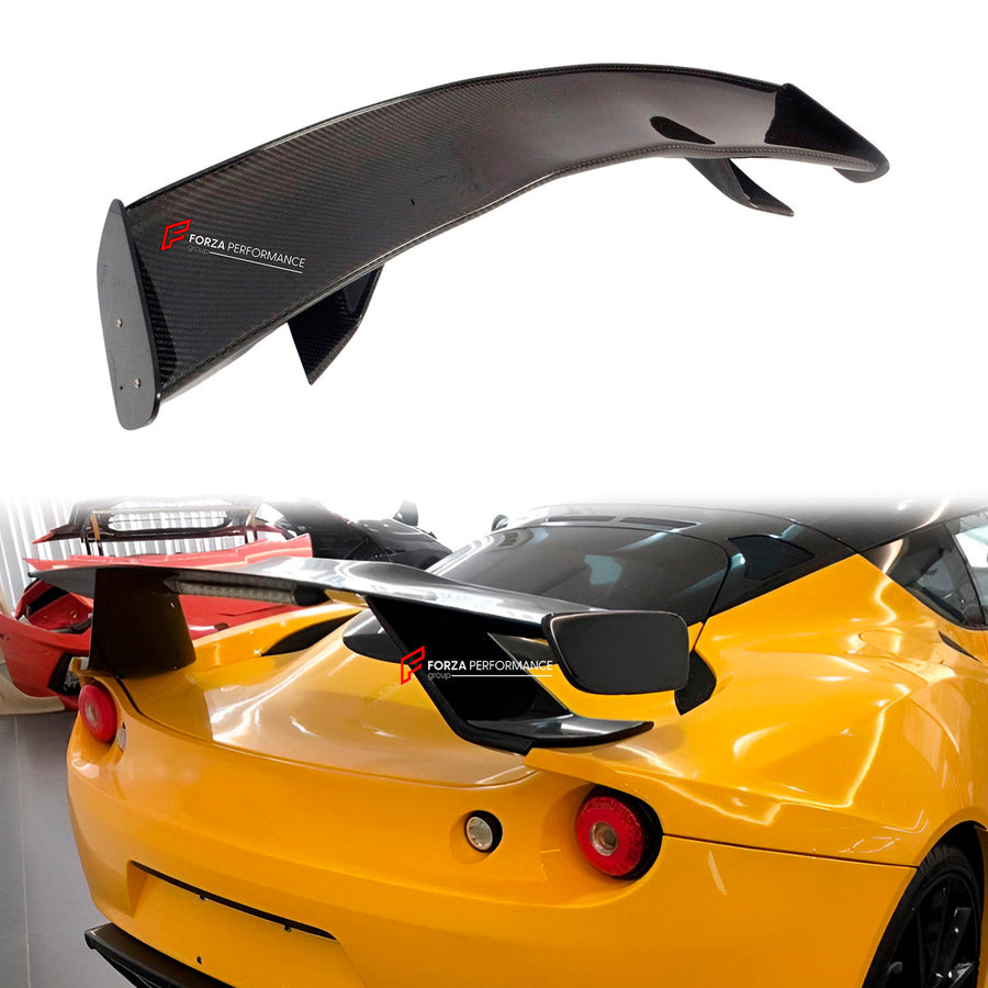 Buy Now CARBON REAR SPOILER WING for LOTUS EVORA S GT4 GTE 2009 - 2021 and upgrade car parts from SIR Tuning at the Best Price. Headlights, Tail lights, Bodykits, Navigations, body kit and more - Fast & Free Shipping within Europe, US & Worldwide.