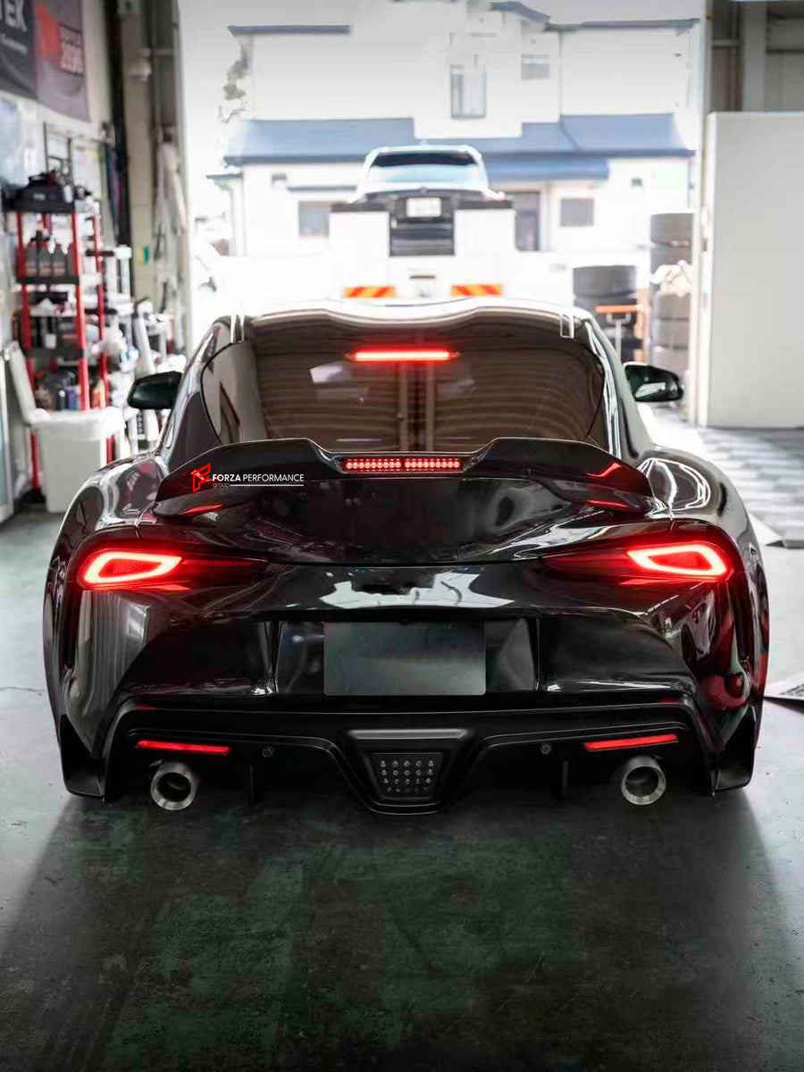 Buy Now AUTHENTIC DARWINPRO CARBON REAR SPOILER WITH DYNAMIC LED LIGHTS for TOYOTA SUPRA A90 2019+ and upgrade car parts from SIR Tuning at the Best Price. Headlights, Tail lights, Bodykits, Navigations, Carbon body kit and more - Fast & Free Shipping within Europe, US & Worldwide.