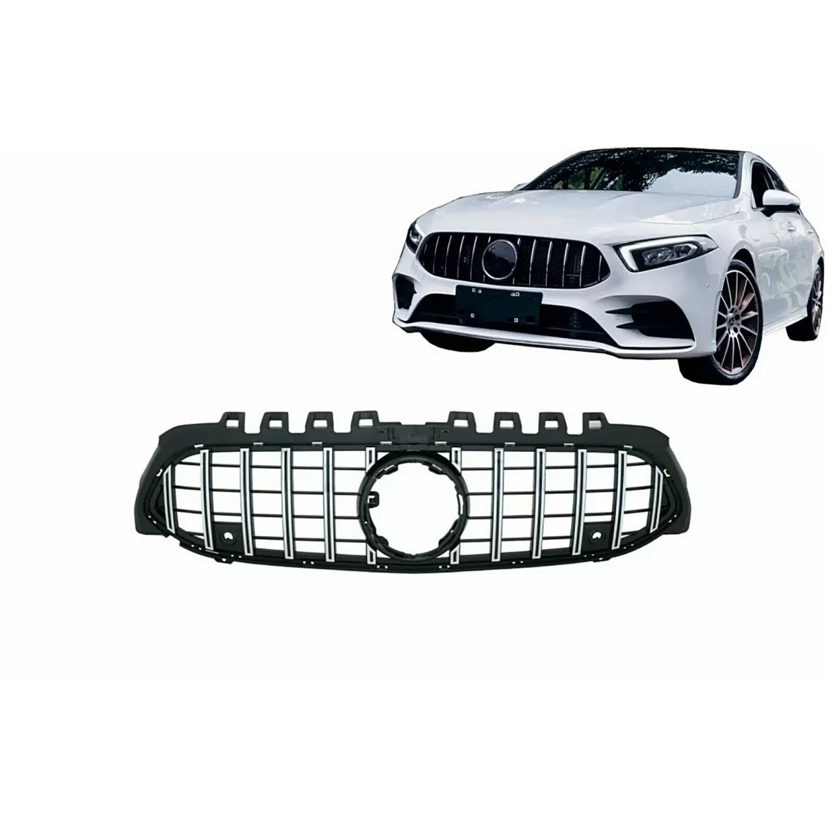 Central Grille suitable for Mercedes A-Class W177 Hatchback V177 Sedan (04.2018-2022) GT-R Panamericana Design Black Chrome –
