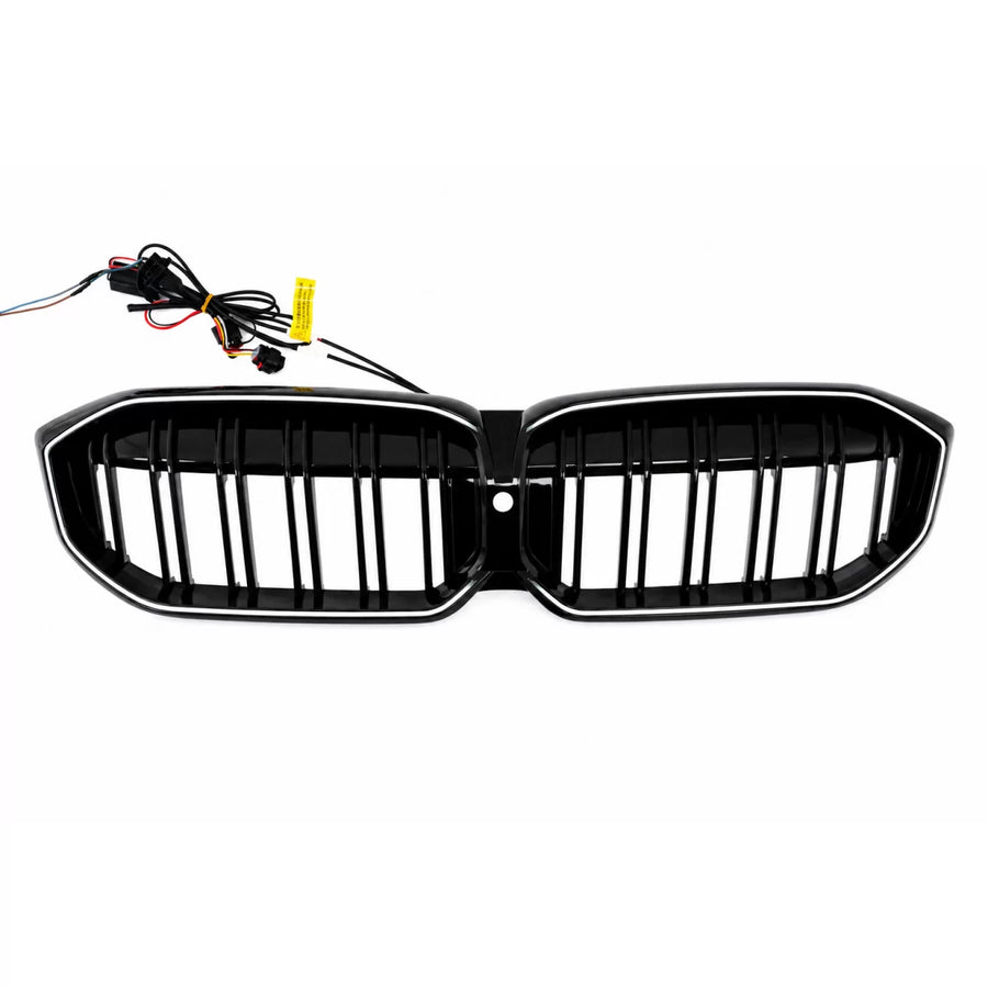 Central Kidney Grilles with LED suitable for BMW I3 G28 (2022-2024) Double Stripe Piano Black – product image 1