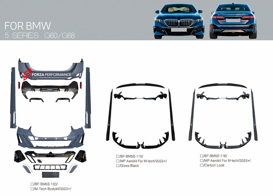 Buy Now BODY KIT for BMW 5 SERIES G60 G68 2023+ M TECH STYLE and upgrade car parts from SIR Tuning at the Best Price. Headlights, Tail lights, Bodykits, Navigations, body kit and more - Fast & Free Shipping within Europe, US & Worldwide.