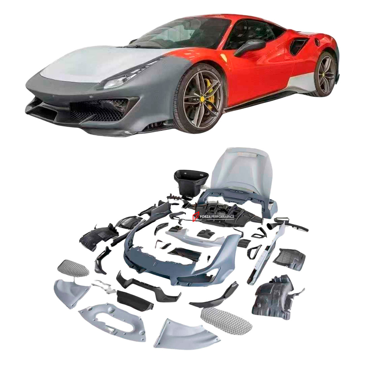 PLASTIC CONVERSION BODY KIT FOR FERRARI 488 2015 - 2020 upgrade to PISTA