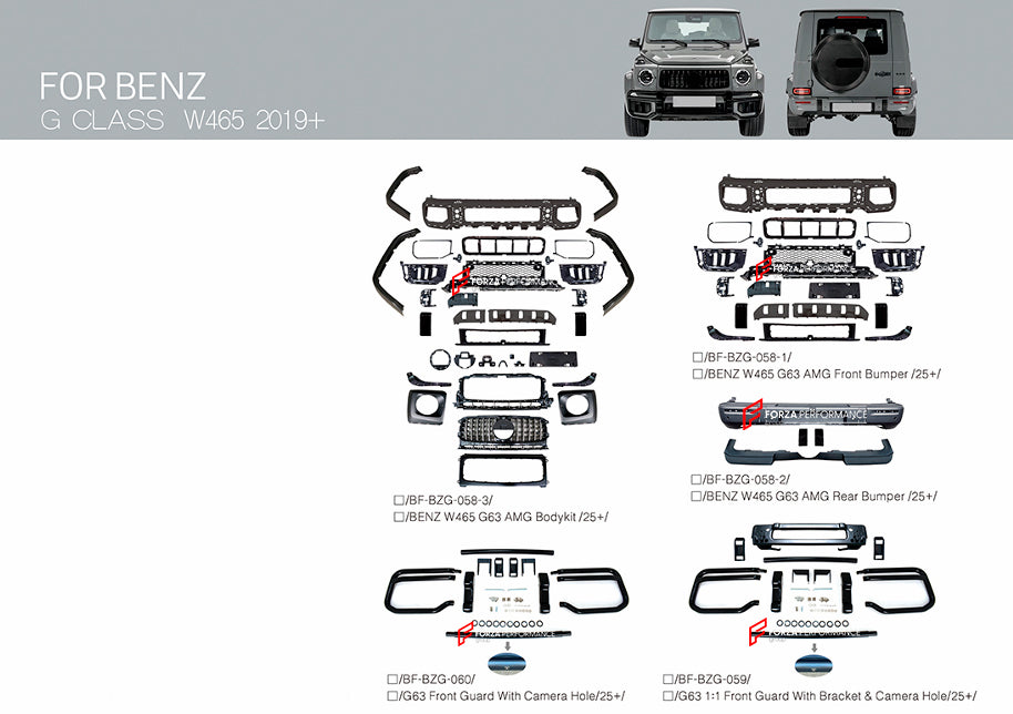 CONVERSION BODY KIT for MERCEDES BENZ G CLASS G450 D G350 G500 G550 G580 EQ W464 2018 - 2024 UPGRADE to AMG G63 W465 2024+