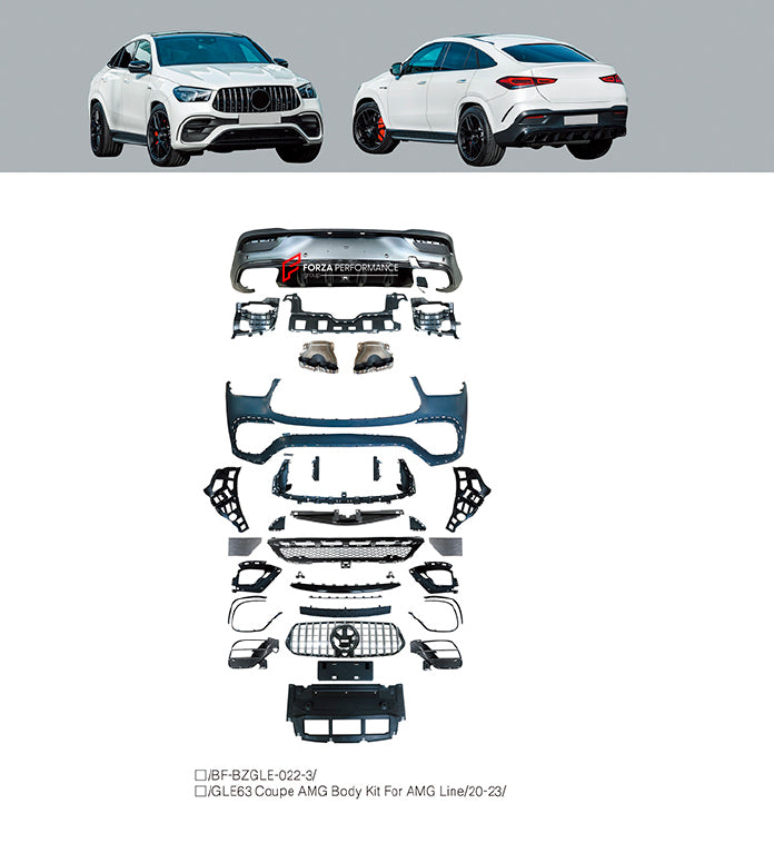 Buy Now CONVERSION BODY KIT for MERCEDES BENZ GLE CLASS COUPE C167 FACELIFT GLE 300 D GLE 450 D GLE 350 GLE 450 GLE 350 DE GLE 400 E UPGRADE to GLE CLASS COUPE AMG GLE63 C167 FACELIFT 2020 - 2023 and upgrade car parts from SIR Tuning at the Best Price. Headlights, Tail lights, Bodykits, Navigations, body kit and more - Fast & Free Shipping within Europe, US & Worldwide.
