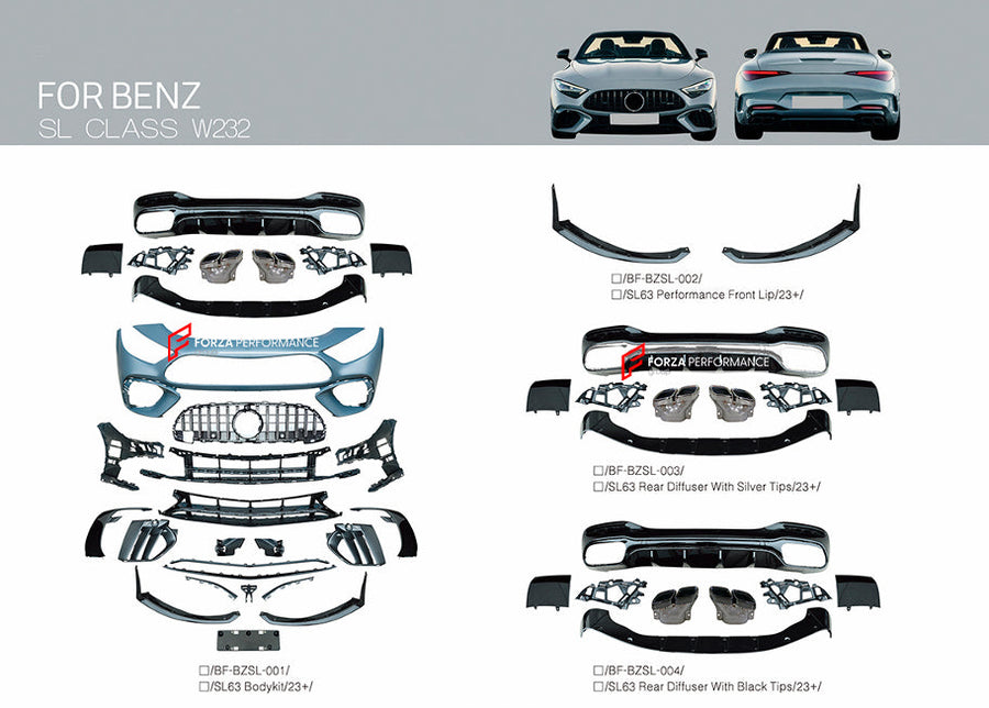 Buy Now CONVERSION BODY KIT for MERCEDES BENZ SL CLASS AMG R232 SL43 SL55 UPGRADE to SL63 2022+ and upgrade car parts from SIR Tuning at the Best Price. Headlights, Tail lights, Bodykits, Navigations, body kit and more - Fast & Free Shipping within Europe, US & Worldwide.