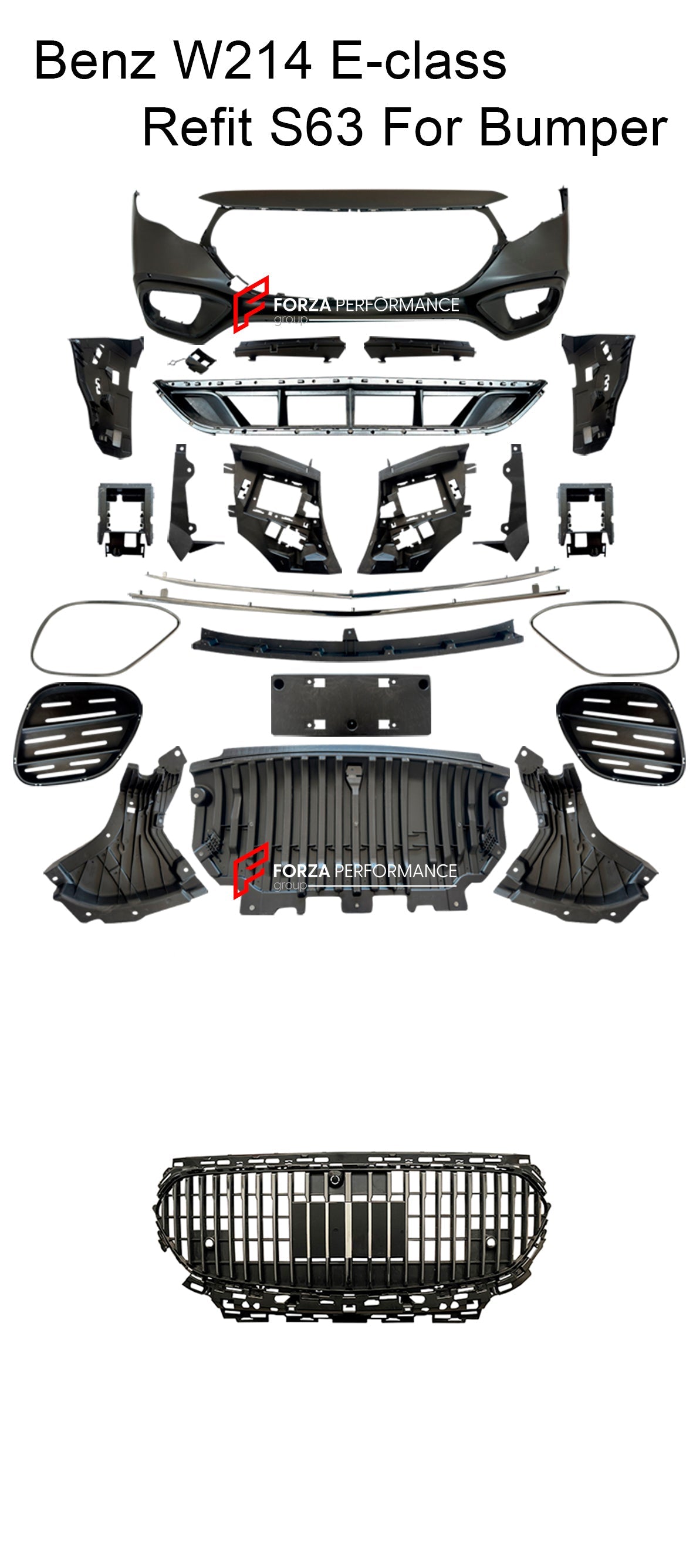 CONVERSION FRONT BUMPER and GRILLE for MERCEDES BENZ E CLASS W214 2023+ UPGRADE to S CLASS AMG W223 S63