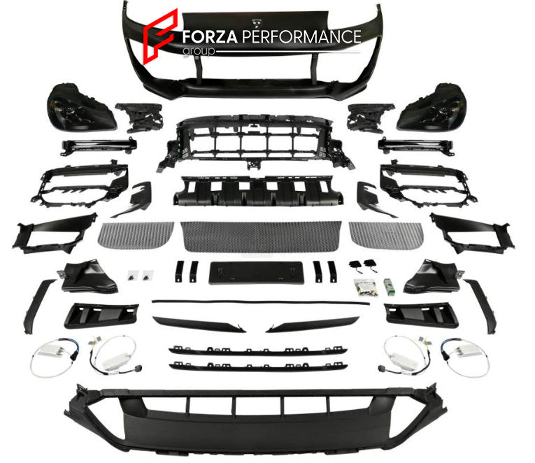 CONVERSION FRONT BUMPER ASSEMBLY and HEADLIGHTS for PORSCHE CAYENNE E1 9PA 957 FACELIFT 2007 - 2010 UPGRADE to CAYENNE TURBO GT E3 9YA 9Y0.2 FACELIFT 2024+