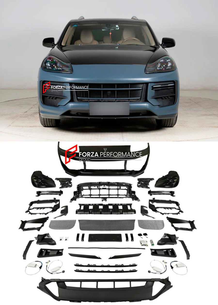 Buy Now CONVERSION FRONT BUMPER ASSEMBLY and HEADLIGHTS for PORSCHE CAYENNE E1 9PA 957 FACELIFT 2007 - 2010 UPGRADE to CAYENNE TURBO GT E3 9YA 9Y0.2 FACELIFT 2024+ and upgrade car parts from SIR Tuning at the Best Price. Headlights, Tail lights, Bodykits, Navigations, body kit and more - Fast & Free Shipping within Europe, US & Worldwide.
