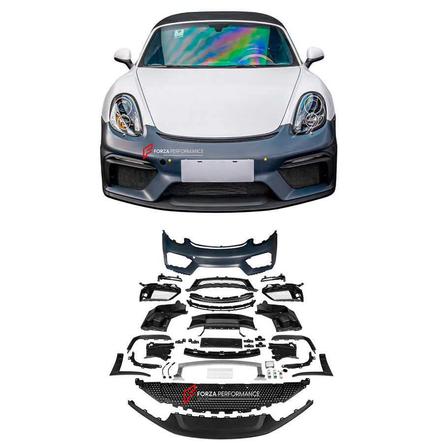 Buy Now CONVERSION FRONT BUMPER ASSEMBLY for PORSCHE CAYMAN BOXSTER 981 2012 - 2016 upgrade to 718 BOXSTER CAYMAN 982 GT4 2020 - 2023 and upgrade car parts from SIR Tuning at the Best Price. Headlights, Tail lights, Bodykits, Navigations, body kit and more - Fast & Free Shipping within Europe, US & Worldwide.