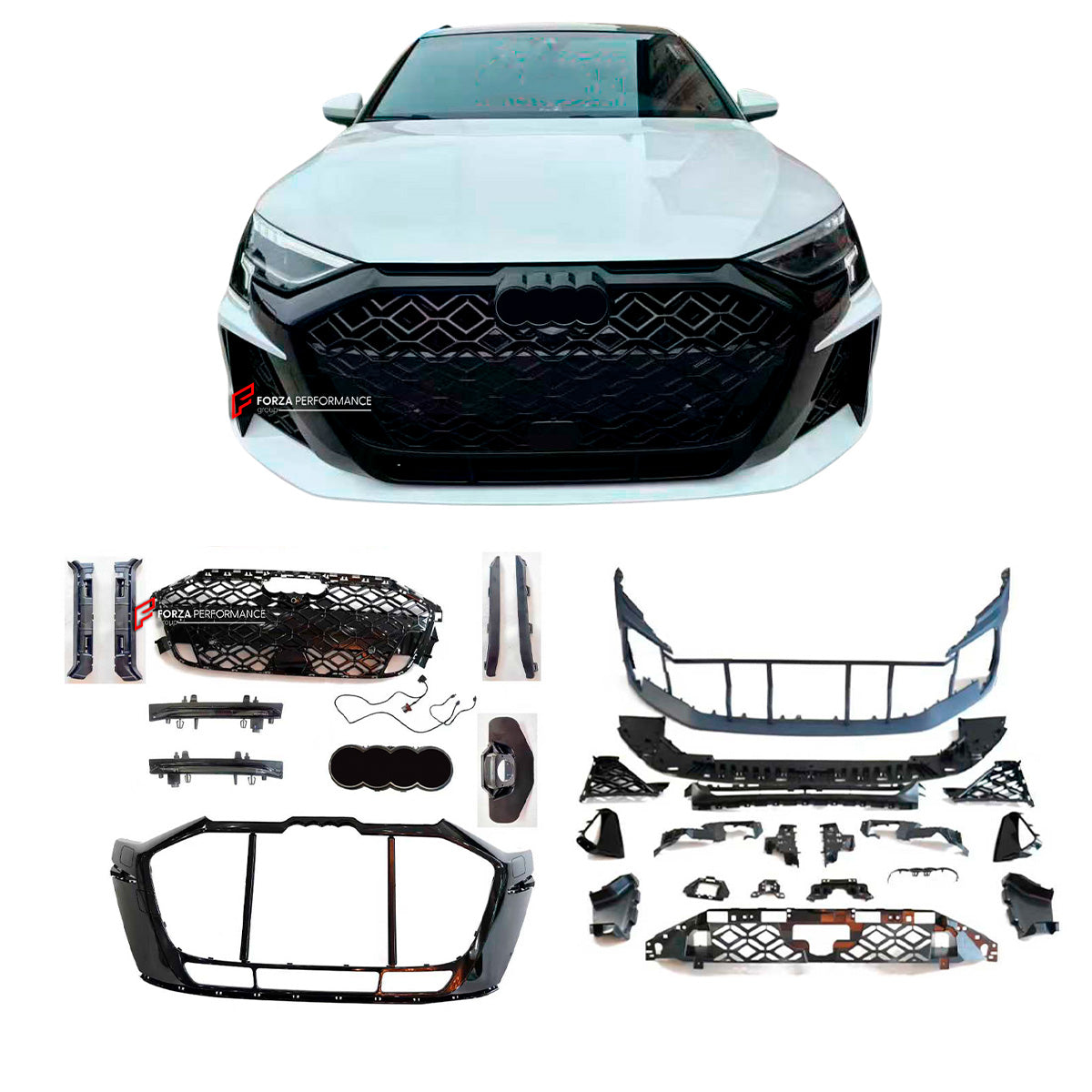 CONVERSION FRONT BUMPER KIT for AUDI A3 8Y 2020 - 2024 upgrade to RS3 8Y FACELIFT 2025+
