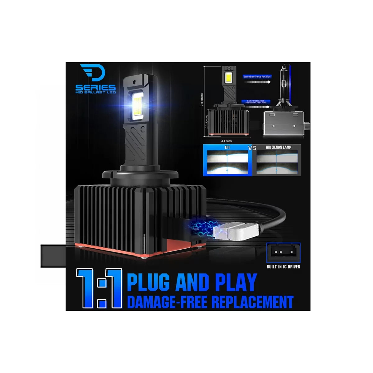 D1R LED Car Headlight Bulbs D Series 6000K High Power Conversion Xenon to LED – product image 1