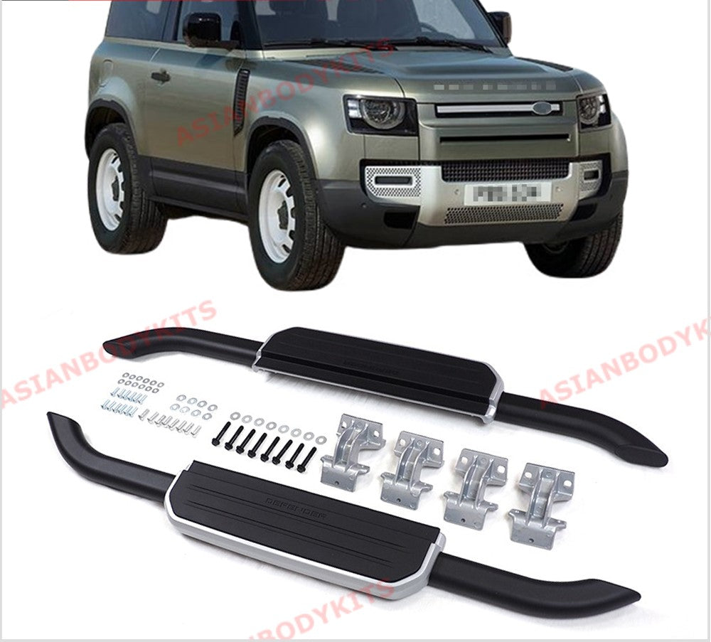 SIDE STEP RUNNING BOARDS for LAND ROVER DEFENDER 90 L663 2020+ (Black - Silver)