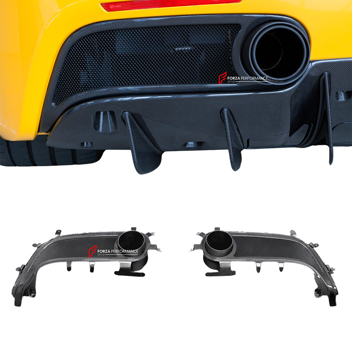DRY CARBON FIBER EXHAUST TRIMS for FERRARI 488 2015 - 2020