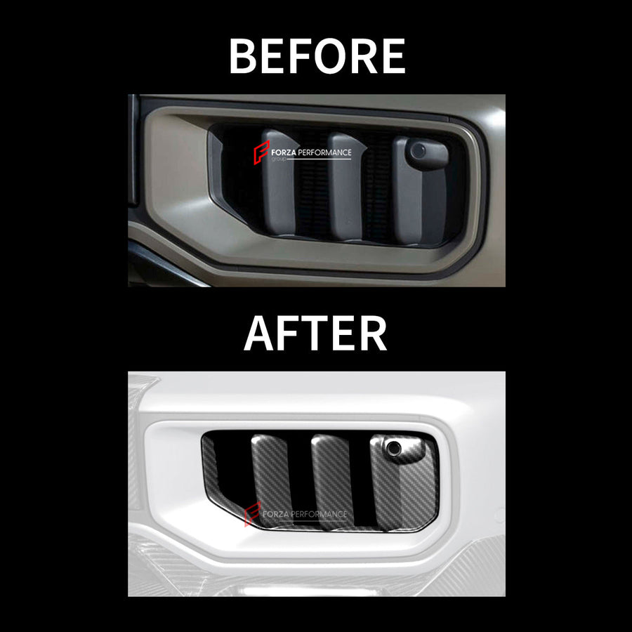 Buy Now DRY CARBON FRONT BUMPER GRILLES for MERCEDES BENZ G CLASS W465 G450 G350 G500 G550 AMG G63 2024+ and upgrade car parts from SIR Tuning at the Best Price. Headlights, Tail lights, Bodykits, Navigations, body kit and more - Fast & Free Shipping within Europe, US & Worldwide.