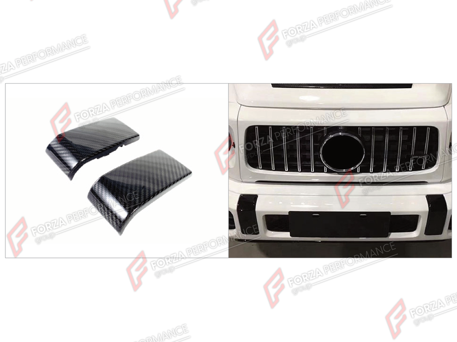 Buy Now DRY CARBON FRONT BUMPER COVER TRIMS for MERCEDES-BENZ G-CLASS W464 G500 2019 - 2024 and upgrade car parts from SIR Tuning at the Best Price. Headlights, Tail lights, Bodykits, Navigations, Body Kit and more - Fast & Free Shipping within Europe, US & Worldwide.