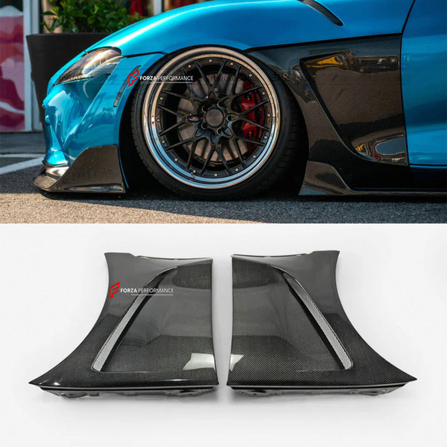Buy Now DRY CARBON FRONT FENDERS for TOYOTA GR SUPRA A90 2019+ and upgrade car parts from SIR Tuning at the Best Price. Headlights, Tail lights, Bodykits, Navigations, body kit and more - Fast & Free Shipping within Europe, US & Worldwide.