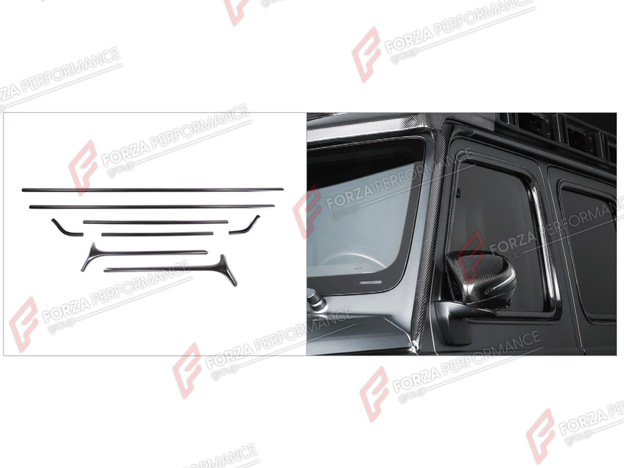 Buy Now DRY CARBON FRONT ROOF TRIM STRIP WITH A-PILLAR COVERS for MERCEDES-BENZ G-CLASS W464 2019 - 2024 and upgrade car parts from SIR Tuning at the Best Price. Headlights, Tail lights, Bodykits, Navigations, Body Kit and more - Fast & Free Shipping within Europe, US & Worldwide.