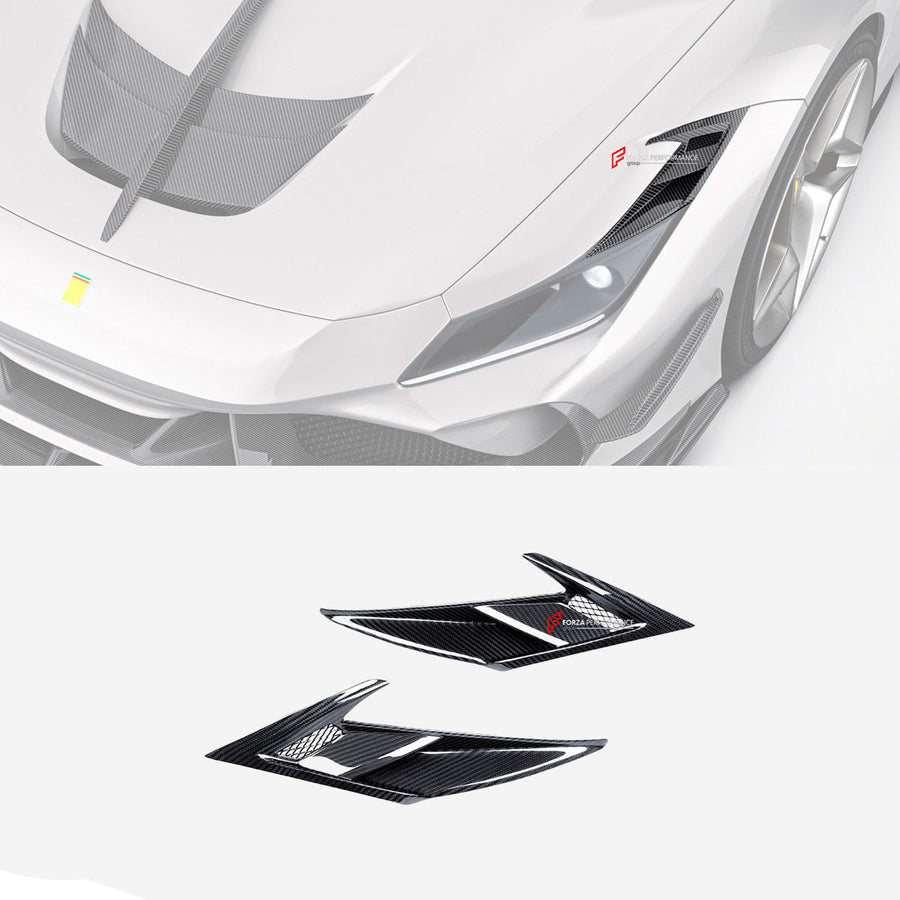 Buy Now DRY CARBON HEADLIGHTS VENTS TRIM for FERRARI F8 2019 - 2022 and upgrade car parts from SIR Tuning at the Best Price. Headlights, Tail lights, Bodykits, Navigations, body kit and more - Fast & Free Shipping within Europe, US & Worldwide.