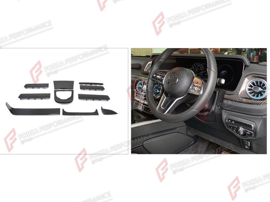 Buy Now DRY CARBON INTERIOR KIT for MERCEDES-BENZ G-CLASS W464 G63 G350 G350D G400D G500 G550 2019 - 2024 and upgrade car parts from SIR Tuning at the Best Price. Headlights, Tail lights, Bodykits, Navigations, Body Kit and more - Fast & Free Shipping within Europe, US & Worldwide.