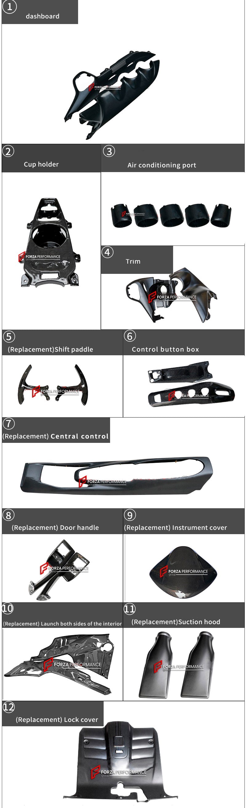 DRY CARBON INTERIOR PARTS for FERRARI F12 BERLINETTA 2012 - 2017