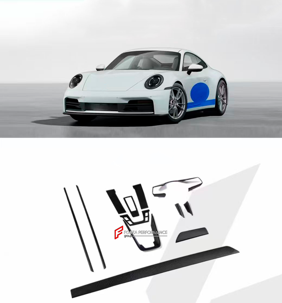 Buy Now DRY CARBON INTERIOR TRIM COVERS KIT for PORSCHE 911 992.1 2020 - 2024 and upgrade car parts from SIR Tuning at the Best Price. Headlights, Tail lights, Bodykits, Navigations, Carbon body kit and more - Fast & Free Shipping within Europe, US & Worldwide.