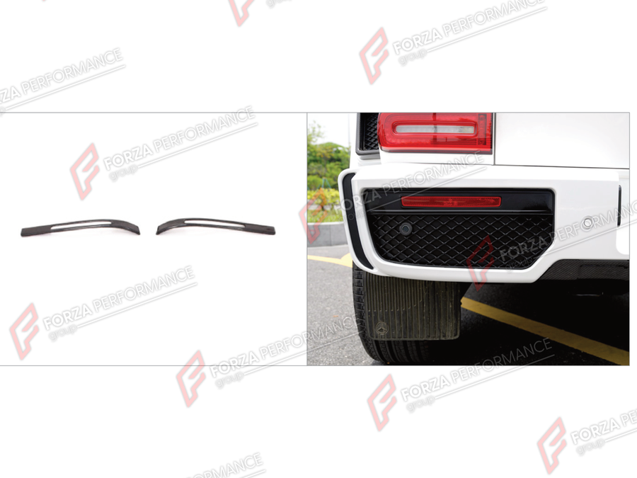 Buy Now DRY CARBON REAR BUMPER TRIMS for MERCEDES-BENZ G-CLASS W464 G63 2019 - 2024 and upgrade car parts from SIR Tuning at the Best Price. Headlights, Tail lights, Bodykits, Navigations, Body Kit and more - Fast & Free Shipping within Europe, US & Worldwide.