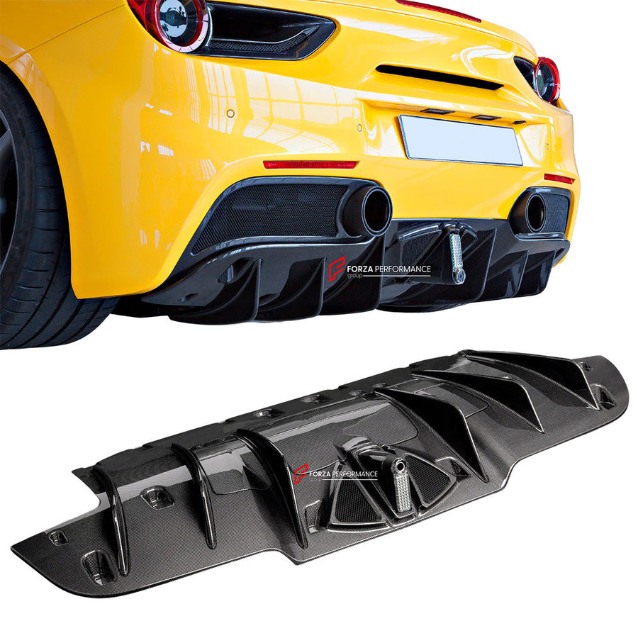 Buy Now DRY CARBON REAR DIFFUSER for FERRARI 488 2015 - 2020 and upgrade car parts from SIR Tuning at the Best Price. Headlights, Tail lights, Bodykits, Navigations, Carbon body kit and more - Fast & Free Shipping within Europe, US & Worldwide.
