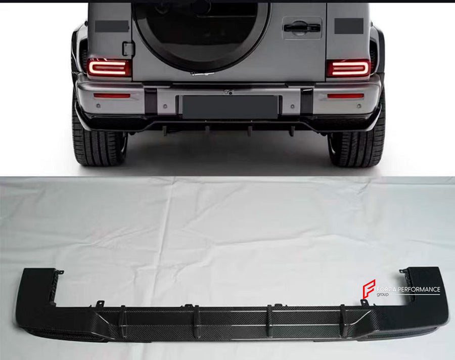 Buy Now DRY CARBON REAR DIFFUSER for MERCEDES BENZ G CLASS G63 AMG W465 2025+ and upgrade car parts from SIR Tuning at the Best Price. Headlights, Tail lights, Bodykits, Navigations, body kit and more - Fast & Free Shipping within Europe, US & Worldwide.