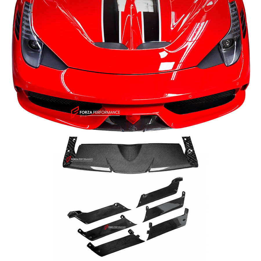 Buy Now DRY CARBON REPLACEMENT FRONT LIP and FRONT BUMPER VENT WINGLETS for FERRARI 458 SPECIALE 2013 - 2015 and upgrade car parts from SIR Tuning at the Best Price. Headlights, Tail lights, Bodykits, Navigations, Carbon body kit and more - Fast & Free Shipping within Europe, US & Worldwide.