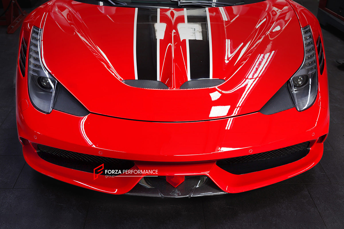 DRY CARBON REPLACEMENT FRONT LIP and FRONT BUMPER VENT WINGLETS  for FERRARI 458 SPECIALE 2013 - 2015
