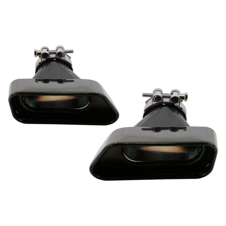 Exhaust Muffler Tips suitable for BMW 5 Series Sedan Touring F10 F11 F18 (2011-2017) 550i V8 LCI Square Design Black Edition 