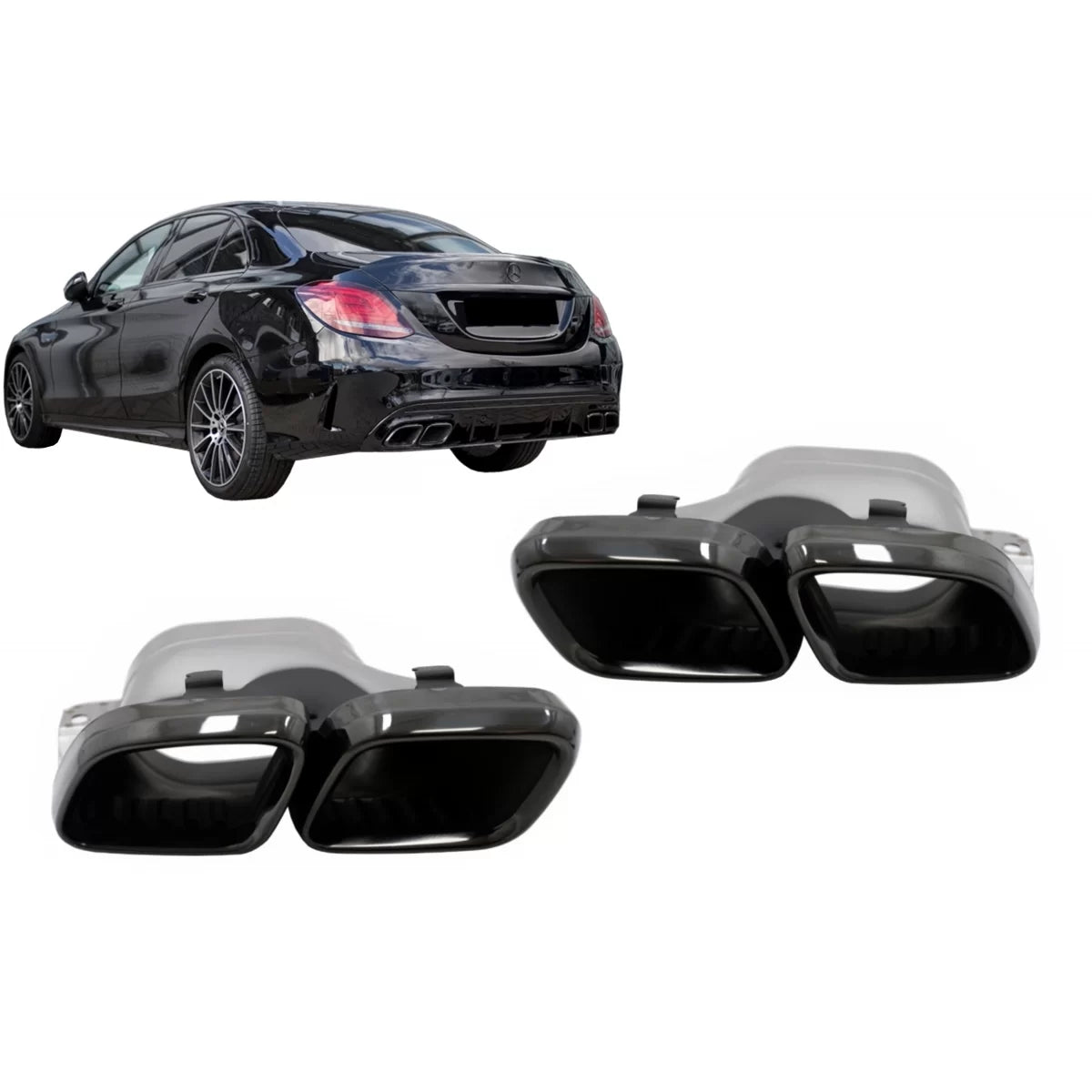 Exhaust Muffler Tips suitable for Mercedes C-Class W205 S205 C205 A205 C63 C63S Facelift (2019-up) Black – product image 1