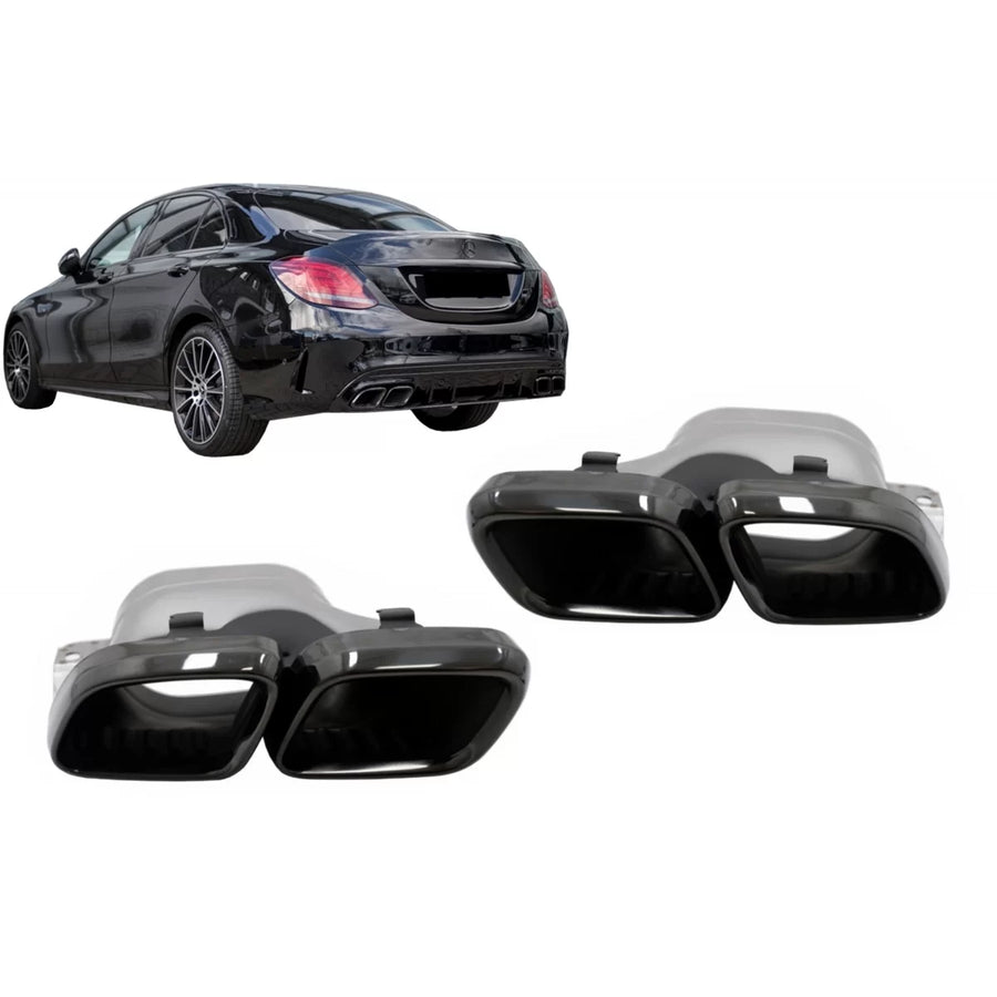 Exhaust Muffler Tips suitable for Mercedes C-Class W205 S205 C205 A205 C63 C63S Facelift (2019-up) Black – product image 1