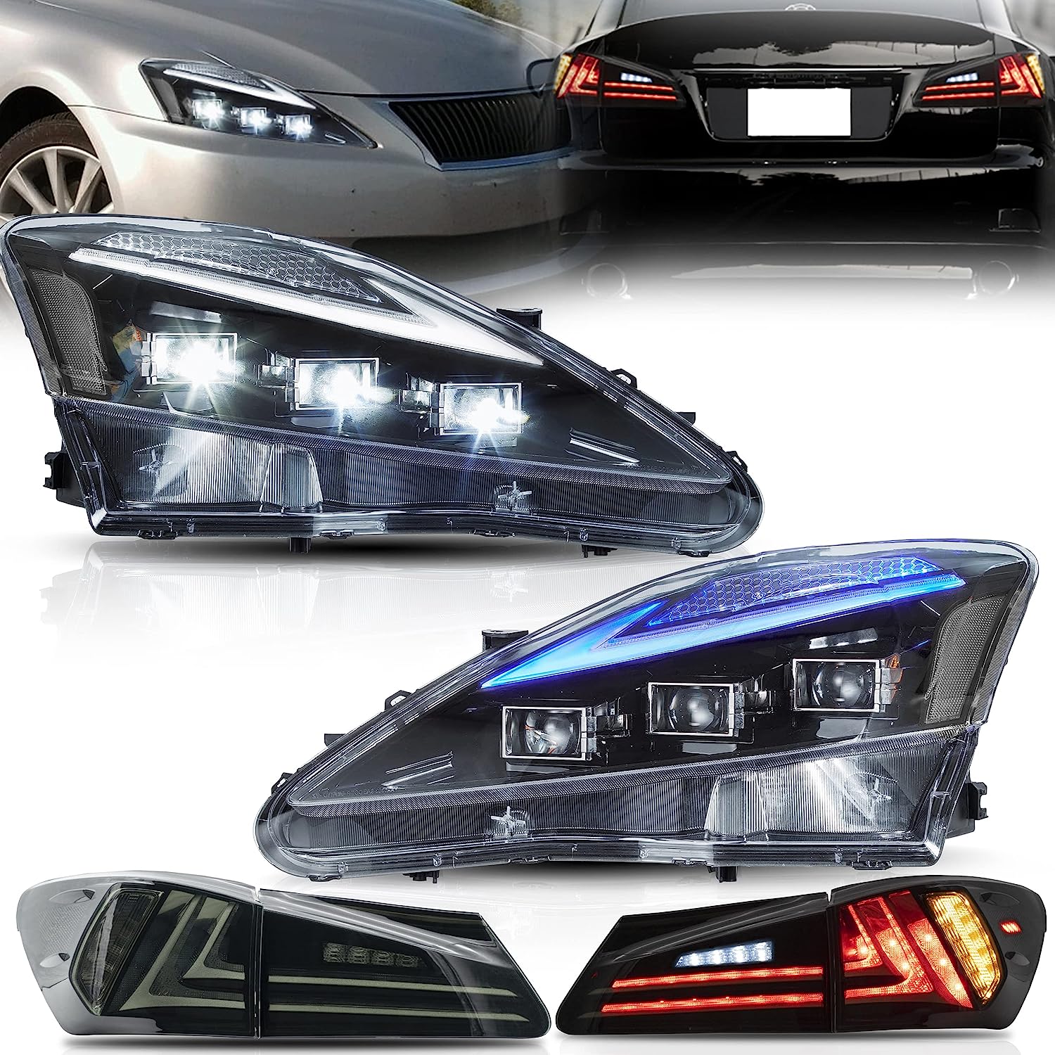 VLAND LED Headlights and Tail Lights For Lexus IS250/IS250C IS350/IS350C IS220d 2006-2012 ISF 2008-2014 With Animation& Blue Breathing