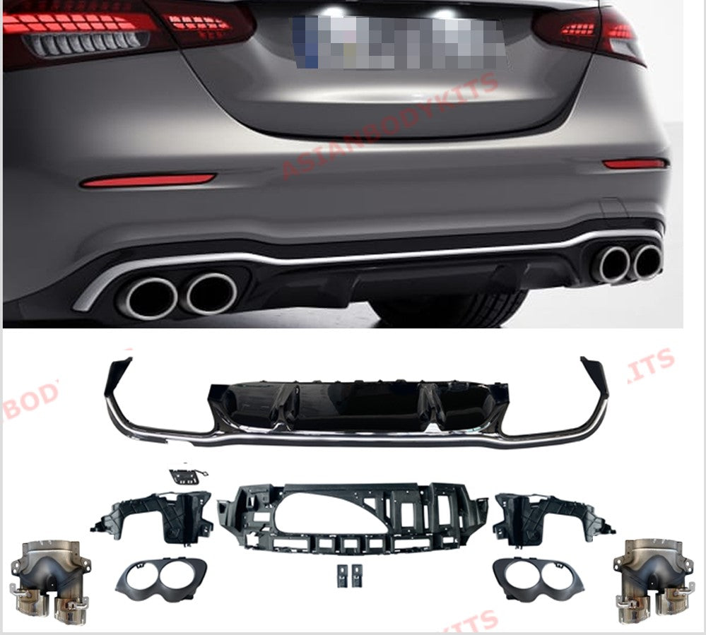 REAR DIFFUSER WITH SILVER EXHAUST TIPS for MERCEDES BENZ E-CLASS W213 E53 2020+