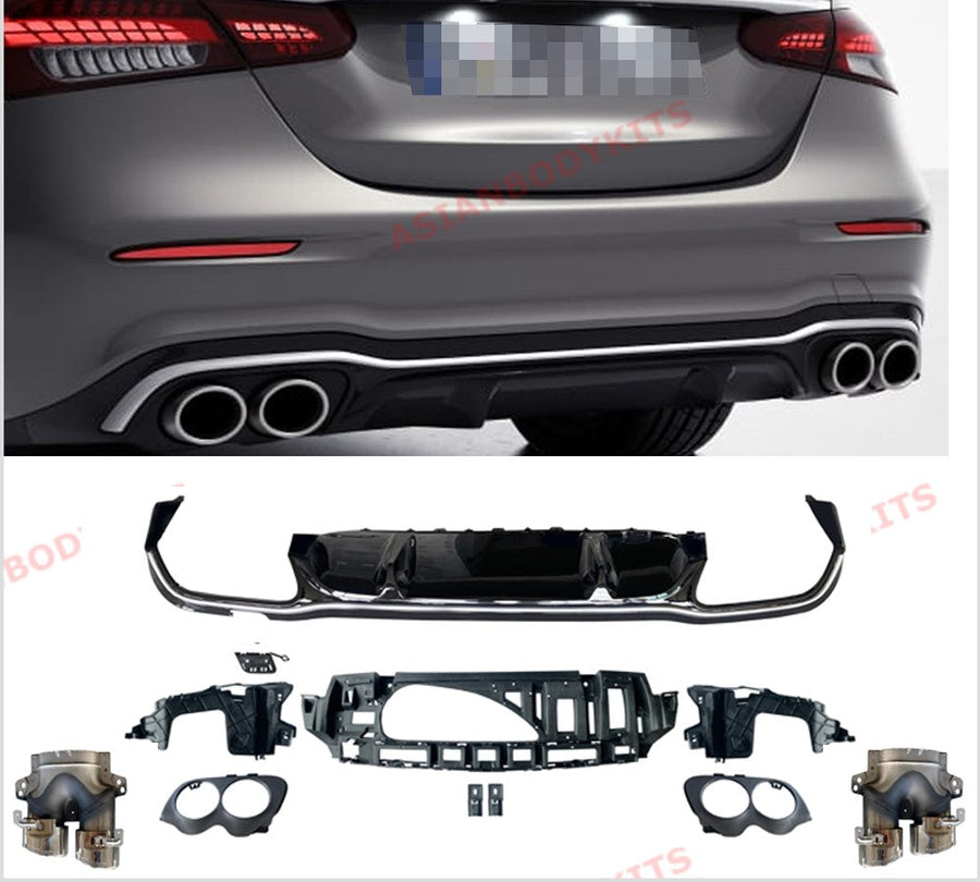Buy Now REAR DIFFUSER WITH SILVER EXHAUST TIPS for MERCEDES BENZ E-CLASS W213 E53 2020+ and upgrade car parts from SIR Tuning at the Best Price. Headlights, Tail lights, Bodykits, Navigations, body kit and more - Fast & Free Shipping within Europe, US & Worldwide.