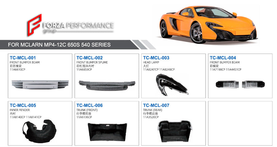 Buy Now FRONT BUMPER AND TRUNK for MCLAREN MP4-12C 650S 540C and upgrade car parts from SIR Tuning at the Best Price. Headlights, Tail lights, Bodykits, Navigations, body kit and more - Fast & Free Shipping within Europe, US & Worldwide.