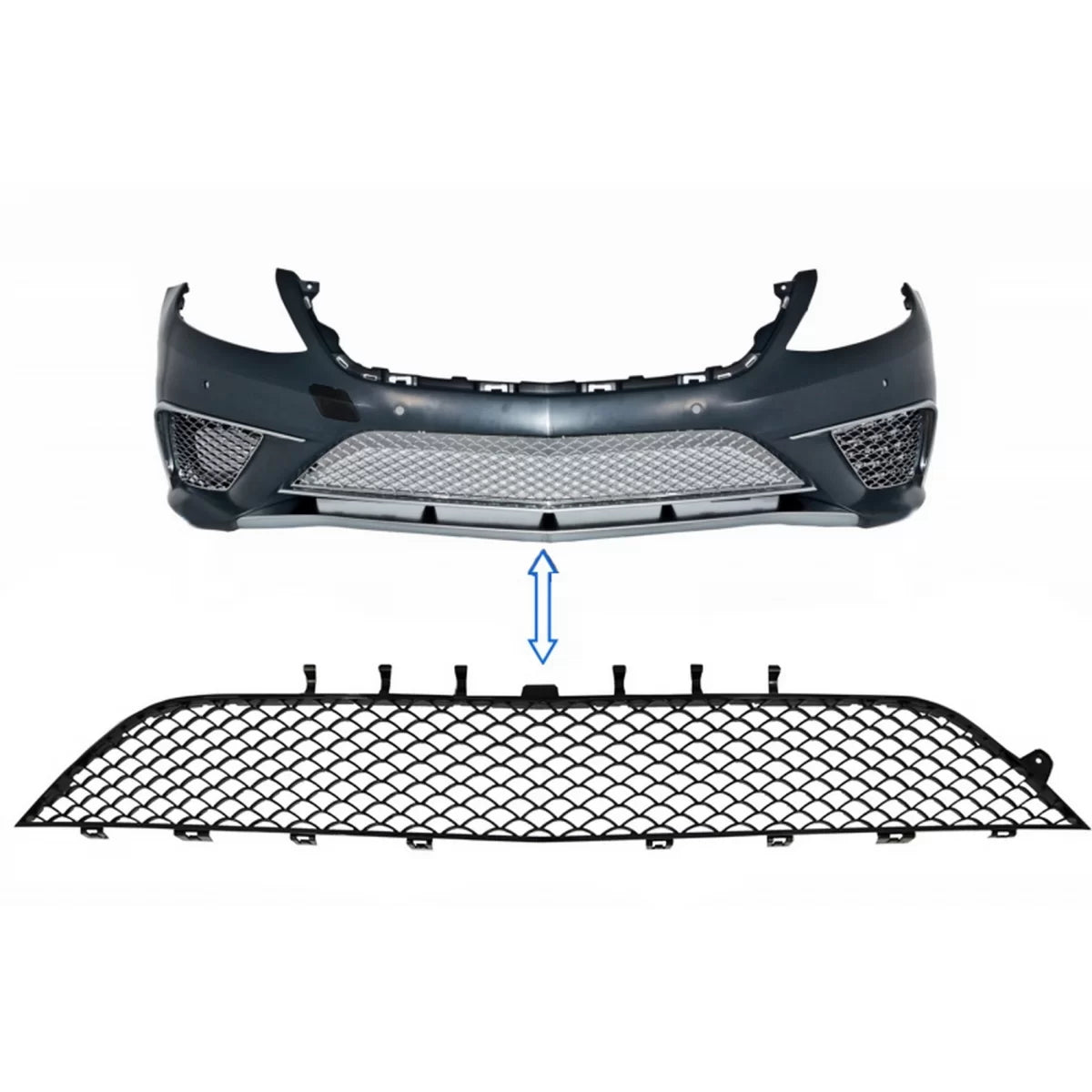 Front Bumper Central Lower Grille suitable for Mercedes S-Class W222 (2013-2017) S63 Design Piano Black – product image 1