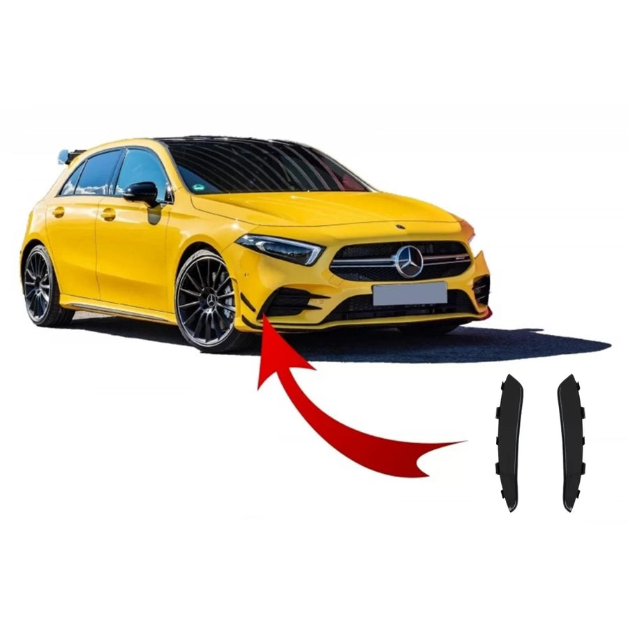 Front Bumper Flaps Side Fins Flacs suitable for Mercedes A Class W177 V177 (04.2018-2022) A35 Design Black Edition – product 